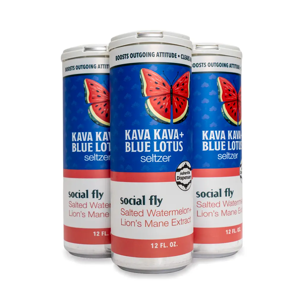 Asheville Dispensary Kava & Blue Lotus Seltzer 4-Pack - Social Fly Front