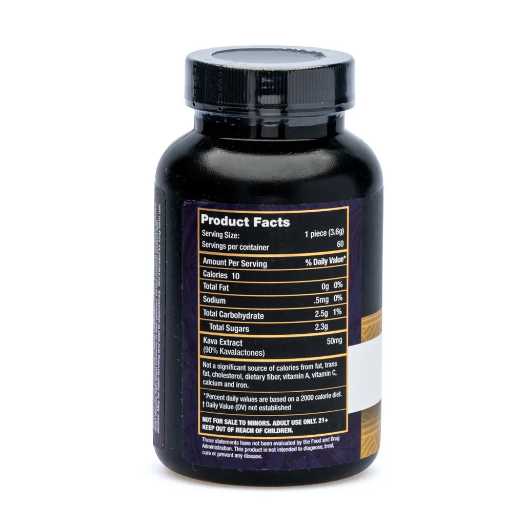 Kats Botanicals Premium Kava Gummies Berry - 60 Count jar back