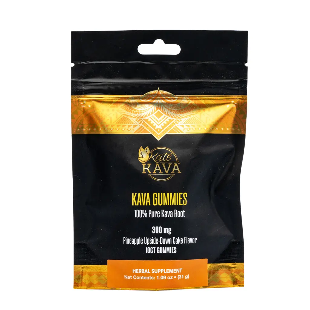 Kats Botanicals Premium Kava Gummies Pineapple Upside Down Cake - 10 Count bag front