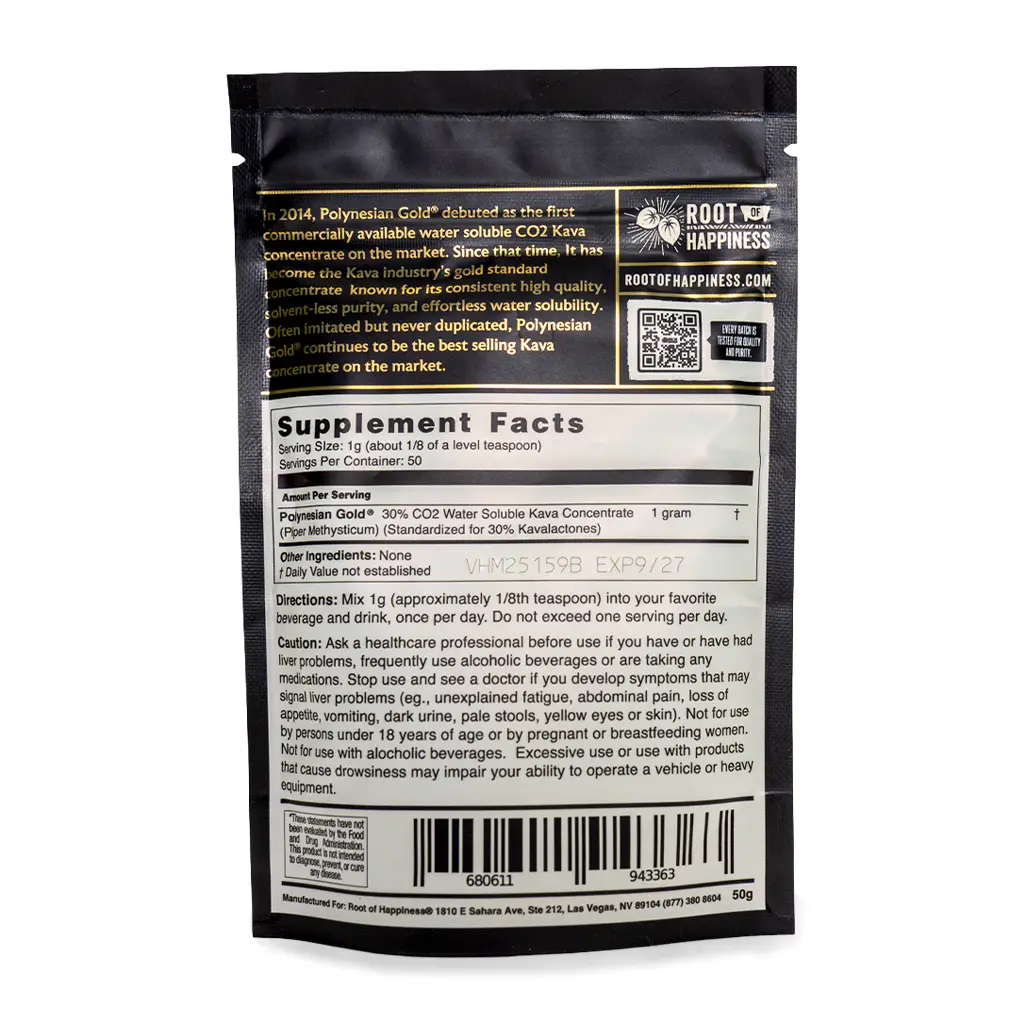 Root of Happiness Polynesian Gold Kava Extract Back