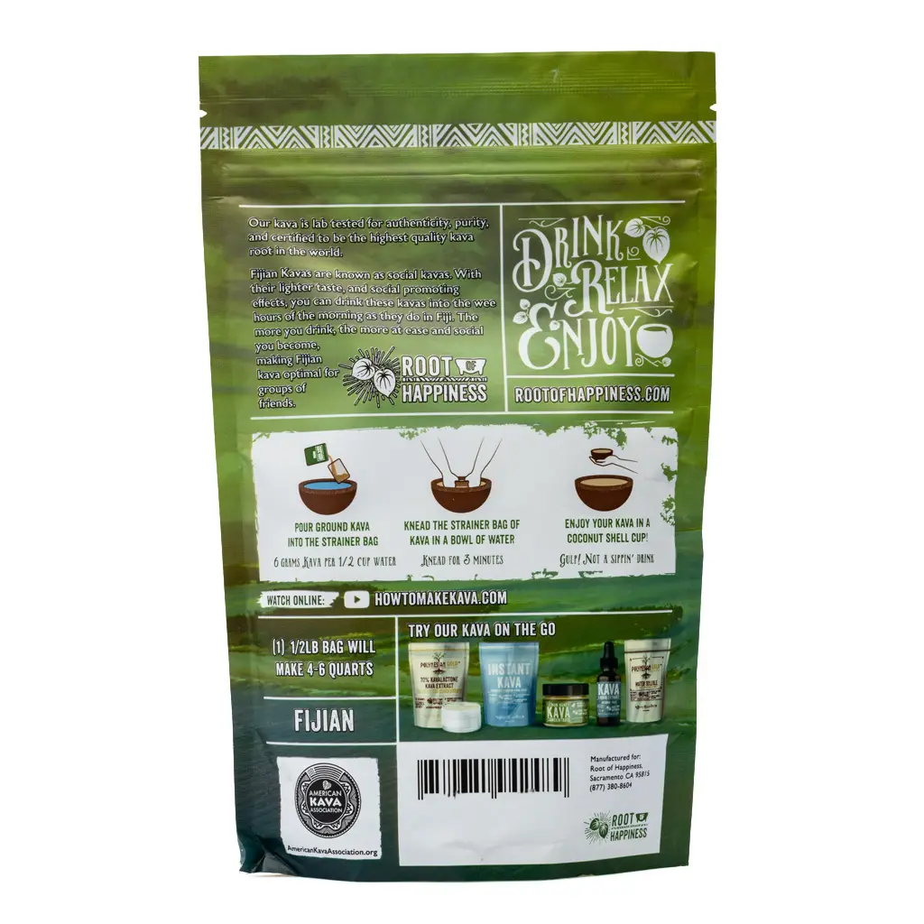 Root of Happiness Premium Ground Kava Root - Fijian Bag Back