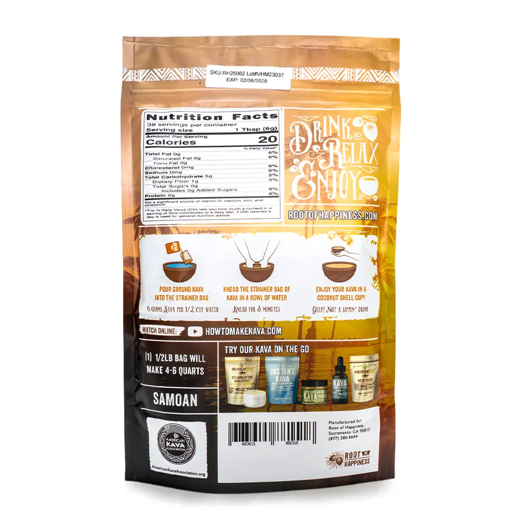 Root of Happiness Premium Ground Kava Root - Samoan Back