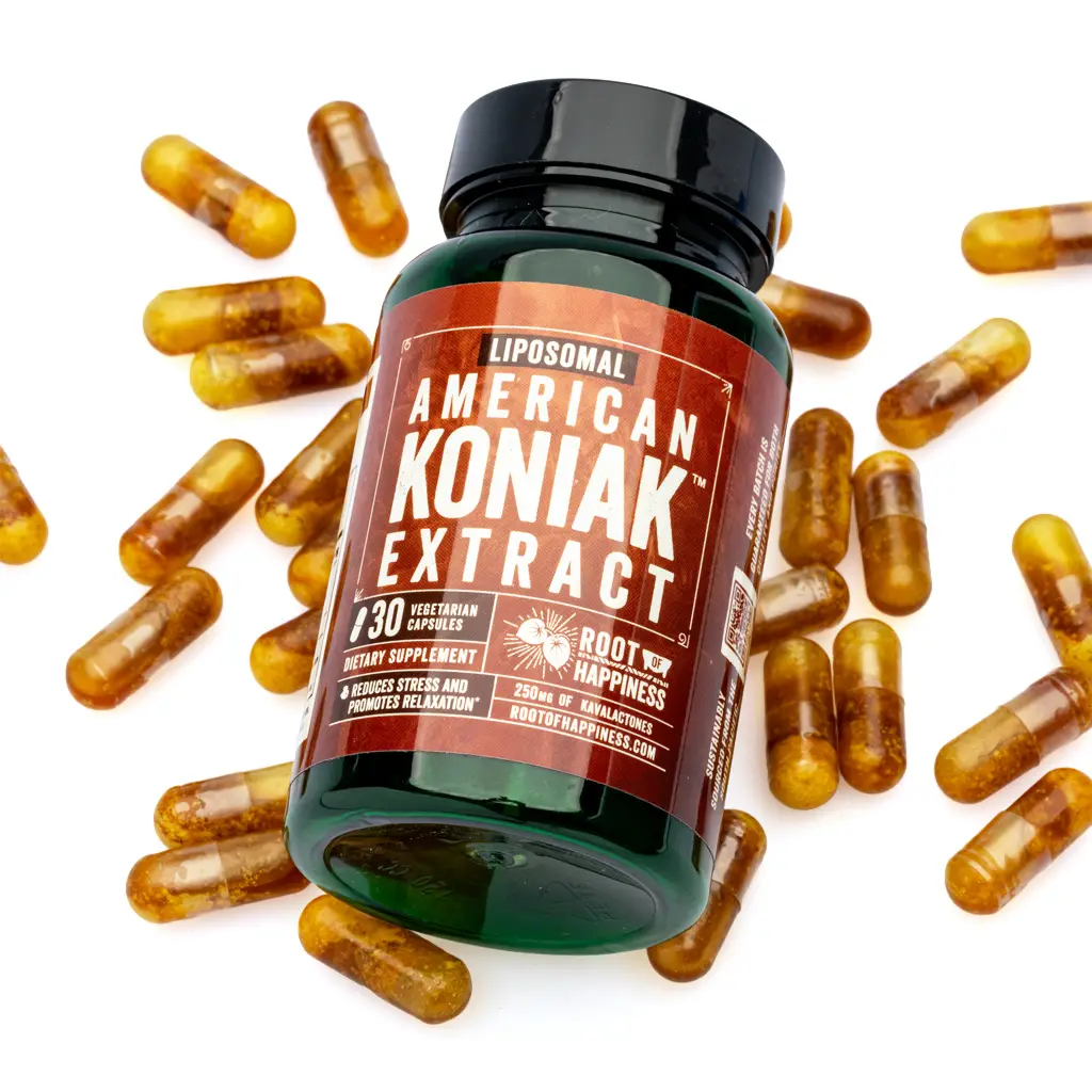 Root of Happiness Premium Kava Root Extract Capsules - Liposomal American Koniak Combo