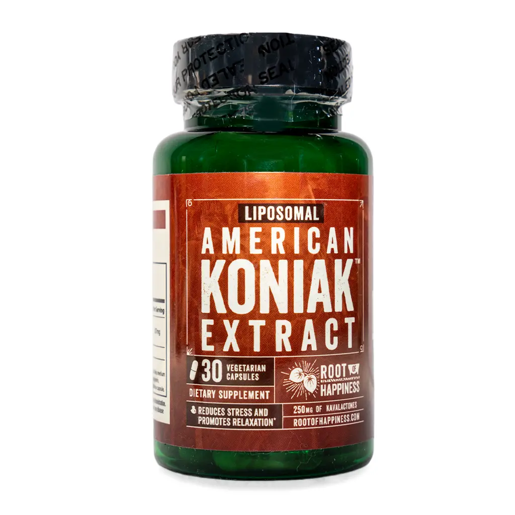 Root of Happiness Premium Kava Root Extract Capsules - Liposomal American Koniak Front