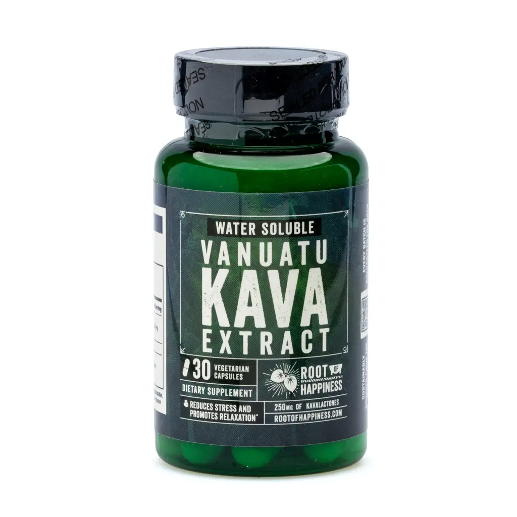 Root of Happiness Premium Kava Root Extract Capsules - Water Soluble Vanuatu Jar Front